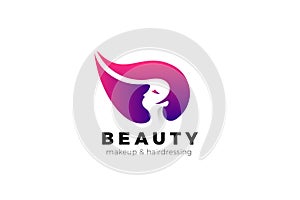 Woman Girl Logo Design Vector template Negative space style. Beauty Salon Hairdressing Cosmetics SPA Logotype concept