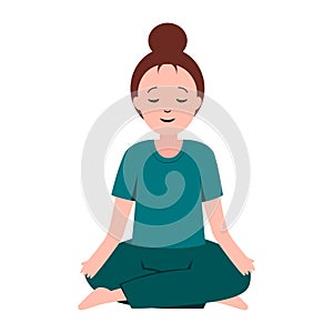 Woman or girl pracing meditation or doing yoga. mindfulness and mental health for illustration