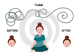 Woman or girl practicing meditation or doing yoga. mindfulness and mental health for illustration