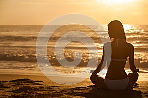 Woman Girl Sitting Sunrise Sunset Bikini Beach