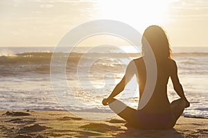 Woman Girl Sitting Sunrise Sunset Bikini Beach photo