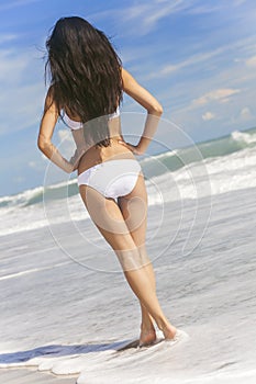 Woman Girl White Bikini on Beach