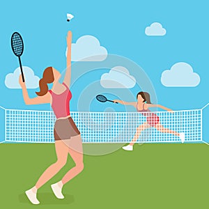 Woman girls play tennis badminton racket court