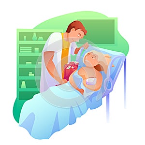 Woman after giving birth flat vector illustration