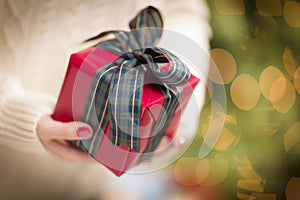 Woman Giving a Christmas Gift