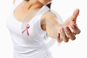 Woman giving her hand to support for AIDS cause