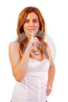 Woman giving hush sign photo
