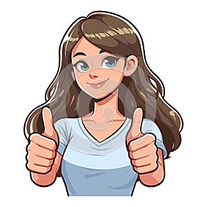 Woman giving thumbs up vector illustration, happy girl showing OK gesture, approval sign, positive emotion, work done sign design