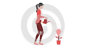 Woman giving water to bulb shape plant, business character vector illustration on white background
