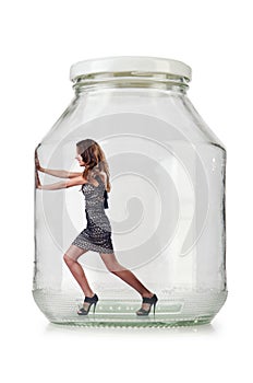 Woman in glass jar