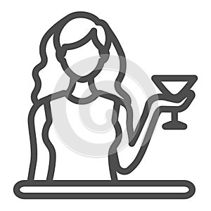 Woman with a glass of Martini line icon, bar concept, girl with cocktail vector sign on white background, outline style
