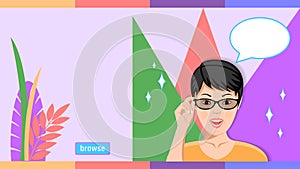 Woman in Glasses Amazement Emotion Cartoon Flat Style