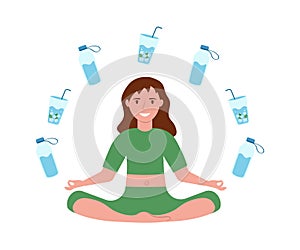 Woman in with glasses of drinking water, the concept of drinking regime Water balance.