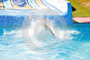 Woman going down a water slide