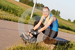 Woman going rollerblading