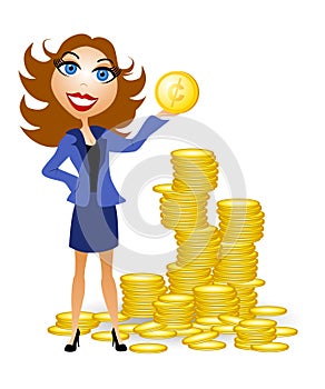 Woman With Gold Coins Cash