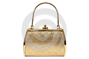 Woman gold handbag isolated on white background. Gold handbag isolated