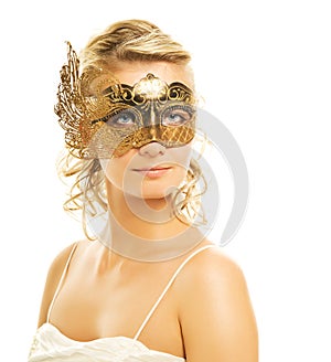 Woman in a golden carnival mask