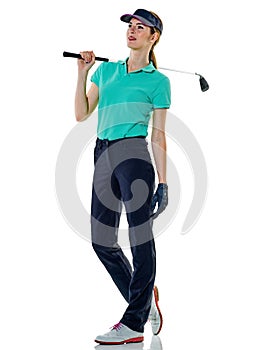 Woman golfer golfing isolated