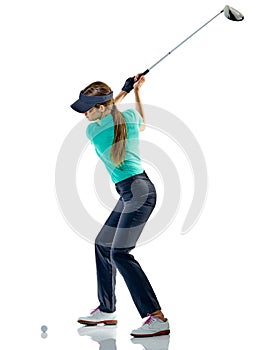 Woman golfer golfing isolated