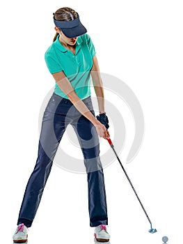 Woman golfer golfing isolated