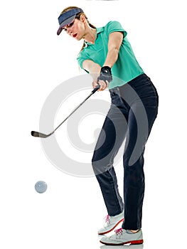 Woman golfer golfing isolated