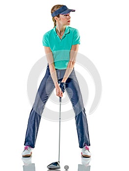 Woman golfer golfing isolated