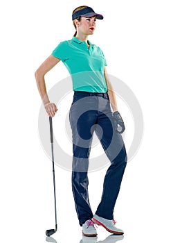 Woman golfer golfing isolated