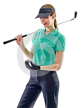 Woman golfer golfing isolated