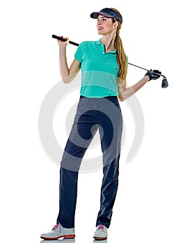 Woman golfer golfing isolated