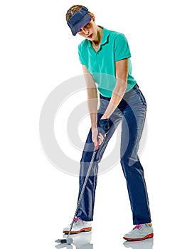 Woman golfer golfing isolated