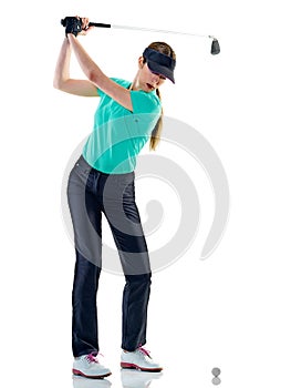 Woman golfer golfing isolated