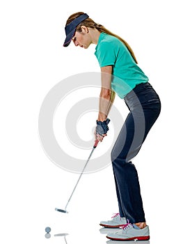 Woman golfer golfing isolated