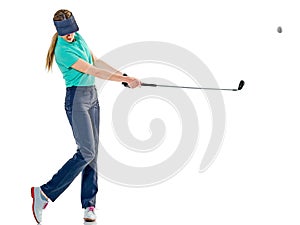 Woman golfer golfing isolated