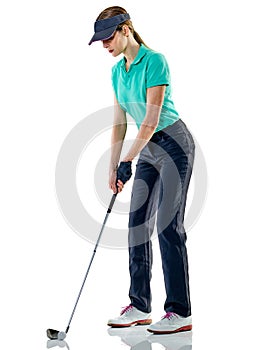 Woman golfer golfing isolated