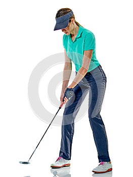 Woman golfer golfing isolated