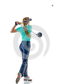 Woman golfer golfing isolated