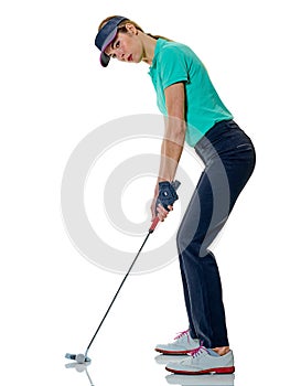 Woman golfer golfing isolated