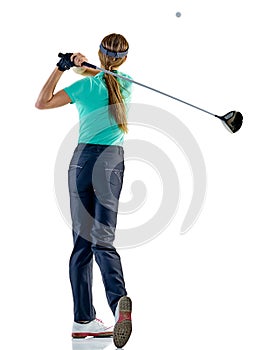 Woman golfer golfing isolated