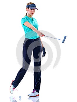 Woman golfer golfing isolated