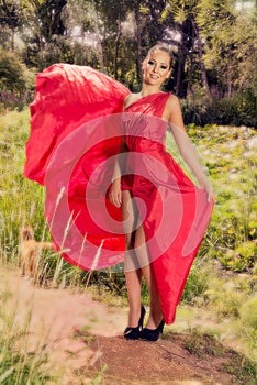 Woman in a gorgeous red dress