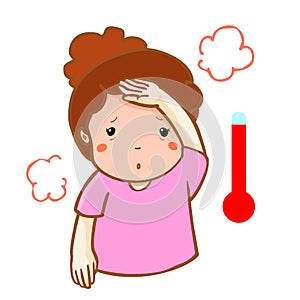 Woman got fever high temperature cartoon
