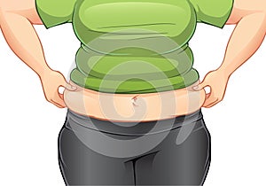 Woman grabbing her fat on the stomach.