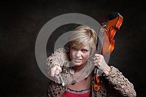 Woman Grabs a Violin