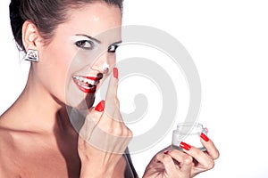 Woman with great makeup and cream
