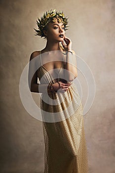 Woman in greek greece goddes dress