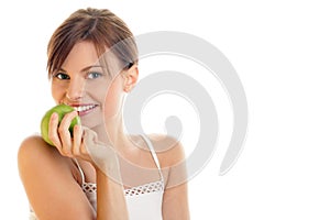 Woman with green apple