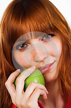 Woman with green apple