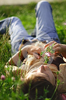 Woman in green grass