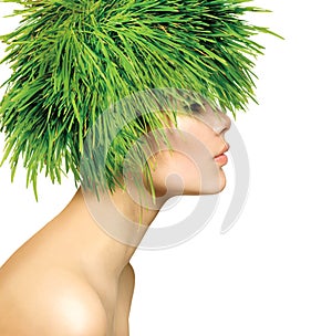 Woman with Green Grass Hair